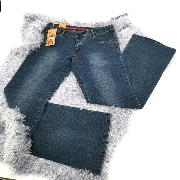 Next New Women's 13/14 Regular Boot Cut Blue Jeans Mid Rise with Embroidery - Picture 2 of 16